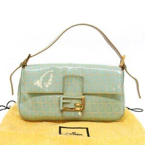 FENDI BAGUETTE - PATENT LEATHER GREEN HANDBAG